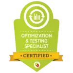Optimization and Testing Specialist certification badge, symbolizing expertise in conversion testing, CRO, and performance optimization.
